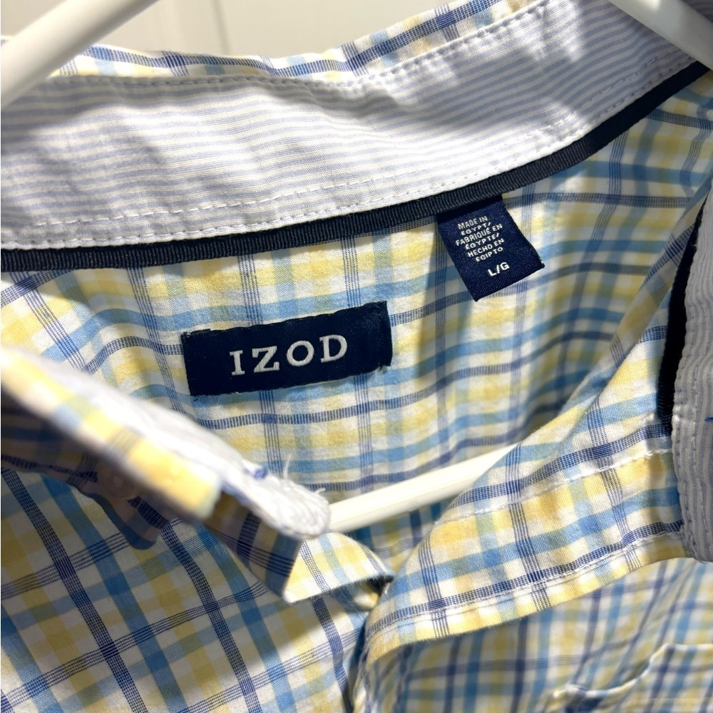 IZOD Men's Blue and Yellow Plaid Shirt - Picture 3 of 3